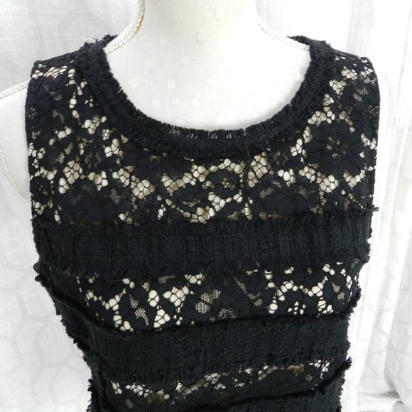J. Crew Black Lace Tweed‎ Fringe Shell Sz M Womens - Picture 4 of 12